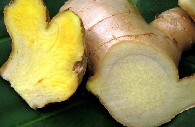 Cut organic ginger showing freshness