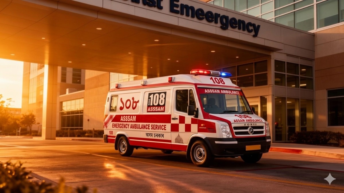 Emergency ambulance at hospital entrance
